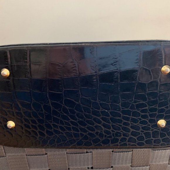Bally black leather croc embossed shoulder bag